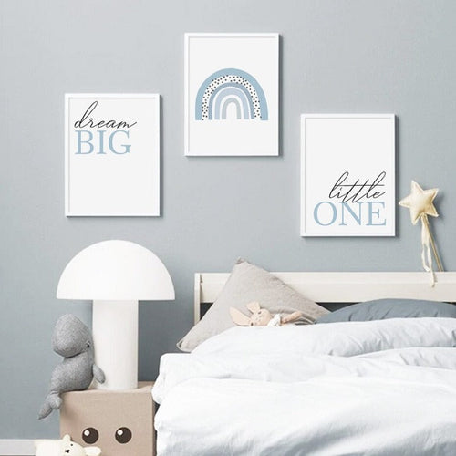 Modern Cartoon Blue Rainbow Dream - Canvas Wall Art Print | Bowlift