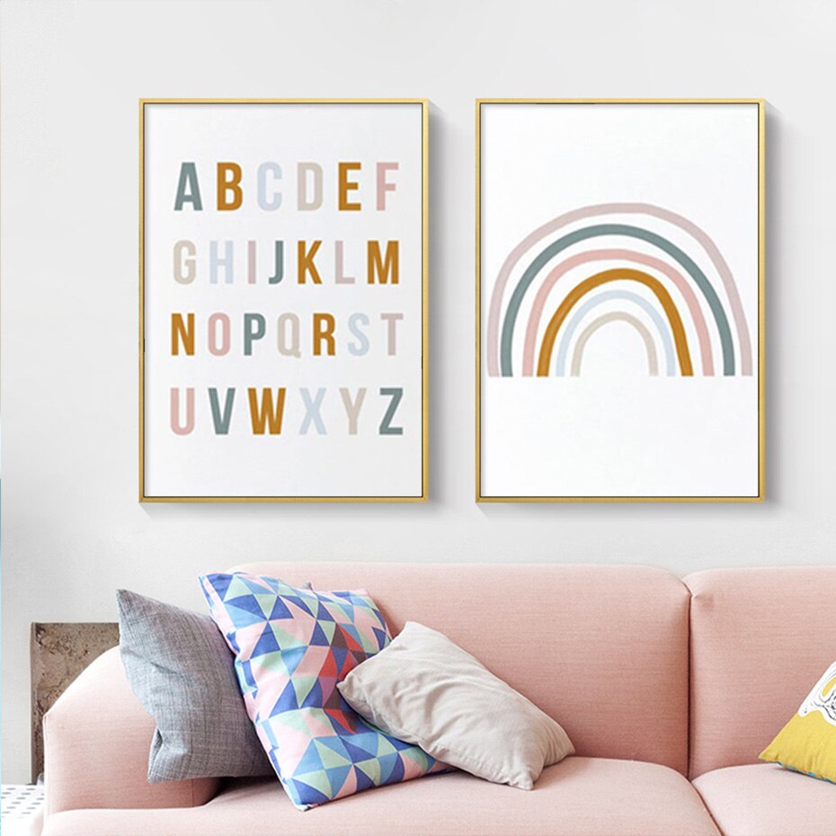 Cute Rainbow Nursery Alphabet - Canvas Wall Art Print | Bowlift