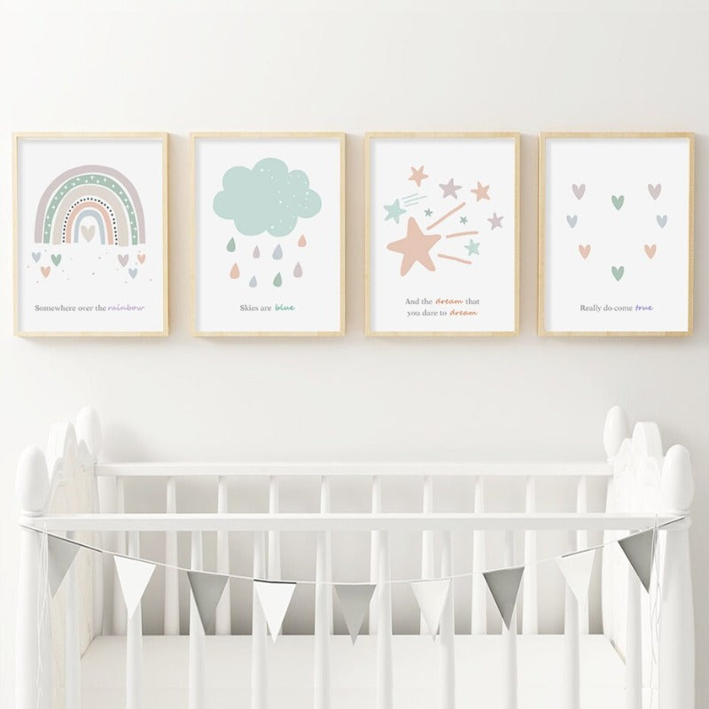 Rainbow Pink Star Cloud Skies - Canvas Wall Art Print | Bowlift