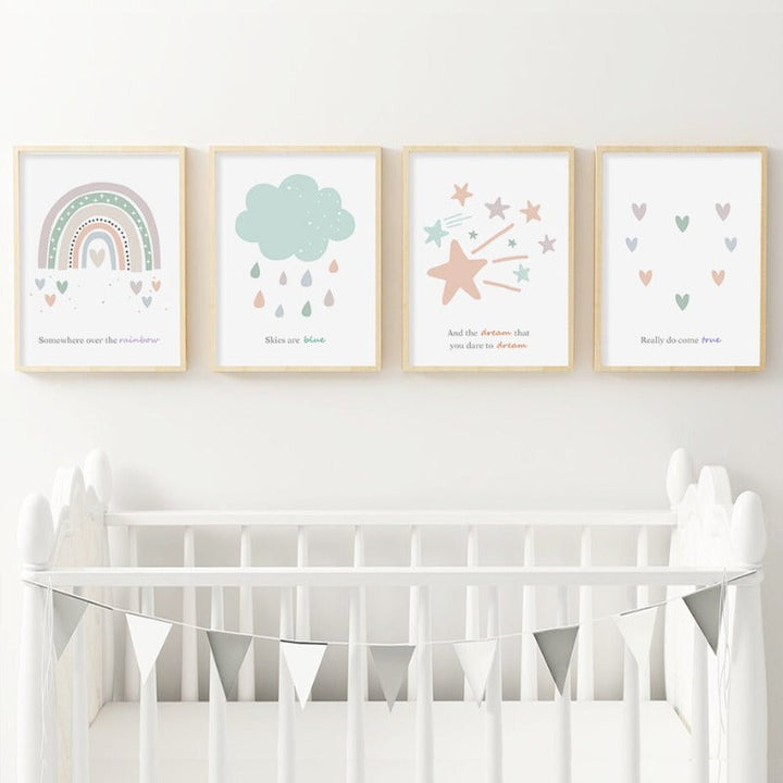 Rainbow Pink Star Cloud Skies - Canvas Wall Art Print | Bowlift