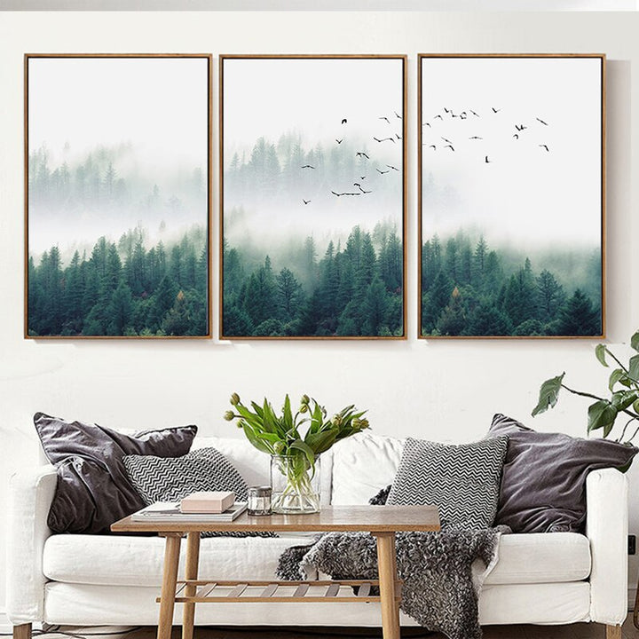 Nordic Fog Forest Landscape - Canvas Wall Art Print | Bowlift