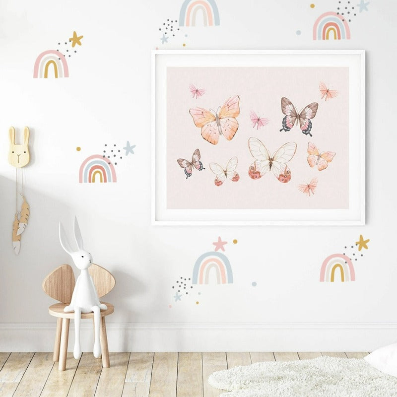 Bohemia Pink Rainbows & Stars Stickers - Removable Wall Decor 20pc | Bowlift