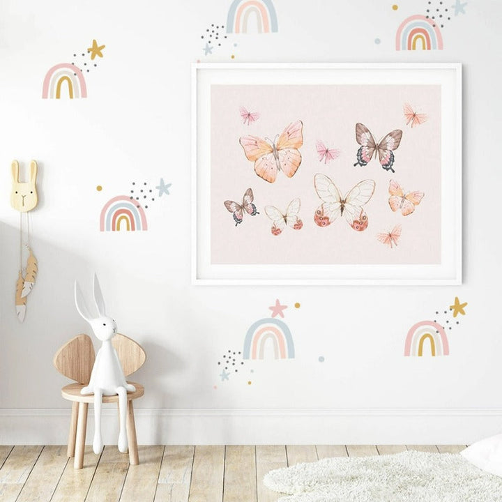 Bohemia Pink Rainbows & Stars Stickers - Removable Wall Decor 20pc | Bowlift