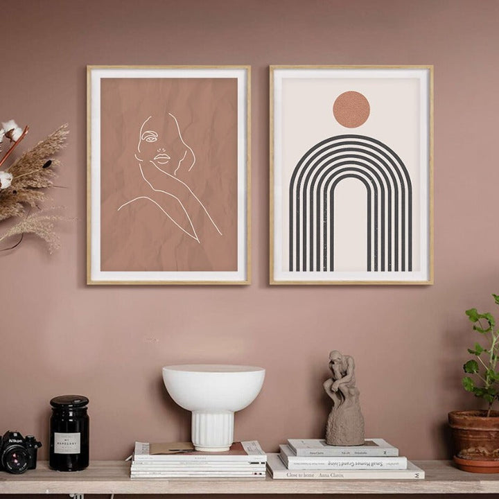 Abstract Boho Nature Beige Contemporary Rainbow - Canvas Wall Art Print | Bowlift