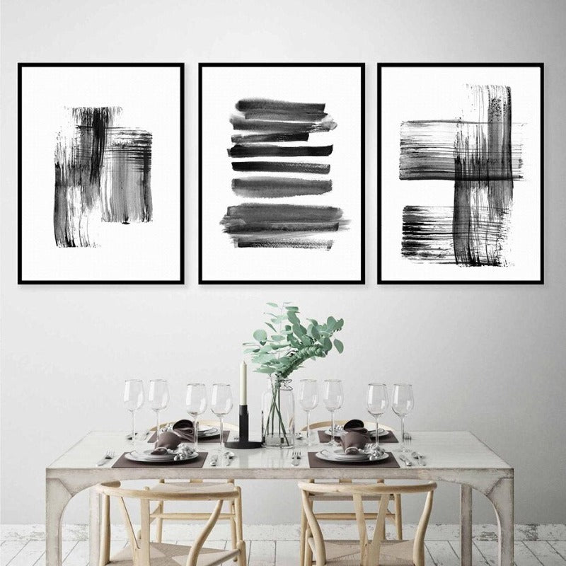 Abstract Ink Brush Strokes - Canvas Wall Art Print | Bowlift