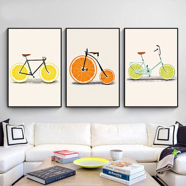 Minimalist Fashion Fruit Bike - Canvas Wall Art Print | Bowlift
