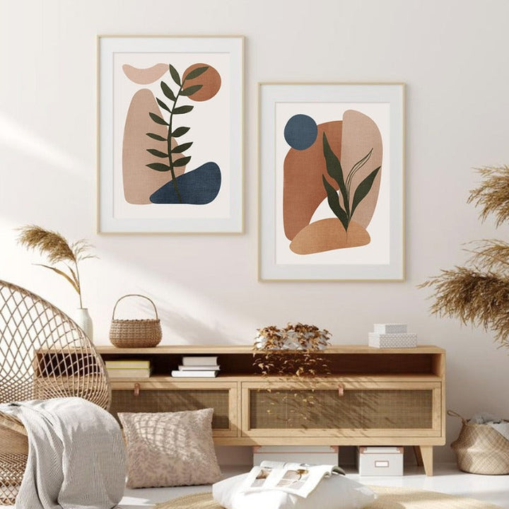 Minimalist Abstract Green Leaf Bohemia - Canvas Wall Art Print | Bowlift
