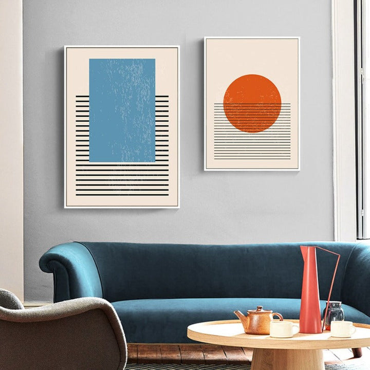 Abstract Yellow Blue Geometric Shapes - Canvas Wall Art Print | Bowlift