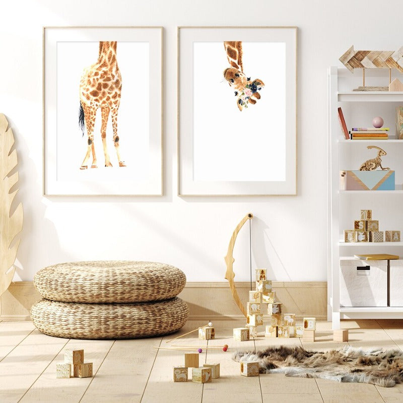 Cute Giraffe Dream Watercolor - Canvas Wall Art Print | Bowlift