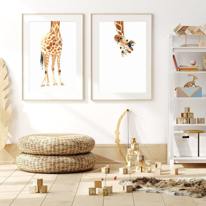Cute Giraffe Dream Watercolor - Canvas Wall Art Print | Bowlift