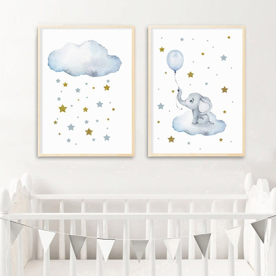 Blue Hot Air Balloon Elephant - Canvas Wall Art Print | Bowlift