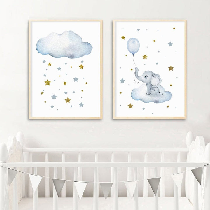 Blue Hot Air Balloon Elephant - Canvas Wall Art Print | Bowlift