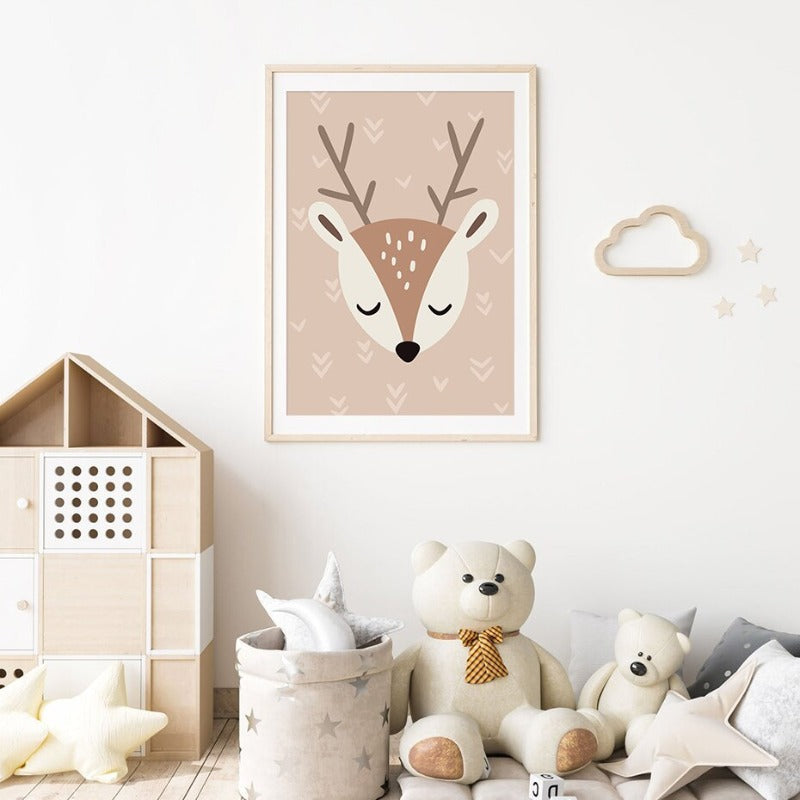 Boho Rainbow Cartoon Fawn - Canvas Wall Art Print | Bowlift