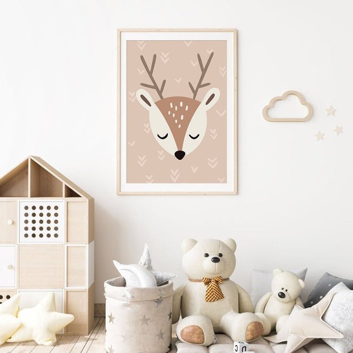 Boho Rainbow Cartoon Fawn - Canvas Wall Art Print | Bowlift
