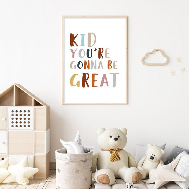 Boho Rainbow Neutral Nursery Motivational - Canvas Wall Art Print | Bowlift