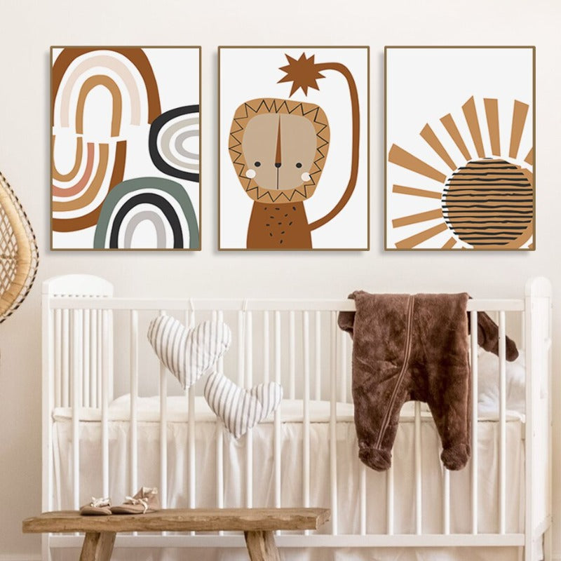 Boho Style Abstract Rainbow Lion Nursery - Canvas Wall Art Print | Bowlift