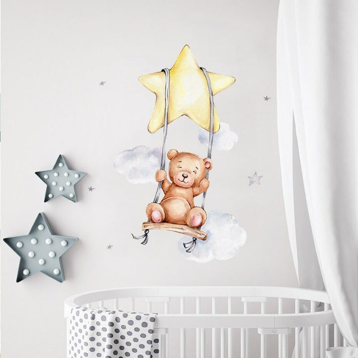 Cartoon Teddy Bear With Balloons & Clouds-Removable Wall Décor | Bowlift