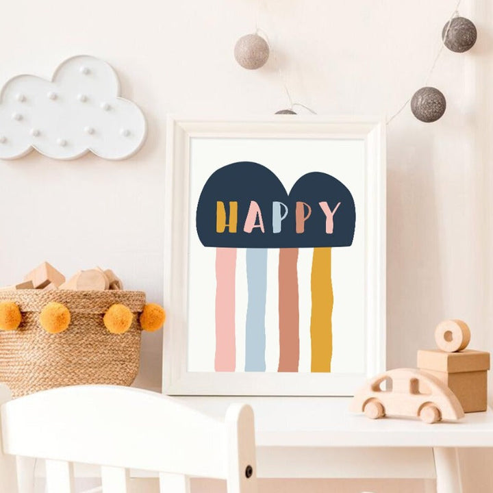 Happy Color You Are My Sunshine Nursery - Canvas Wall Art Print | Bowlift