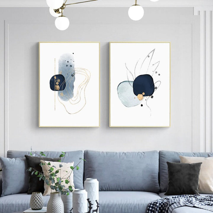 Abstract Blue & Gold Watercolor - Canvas Wall Art Print | Bowlift