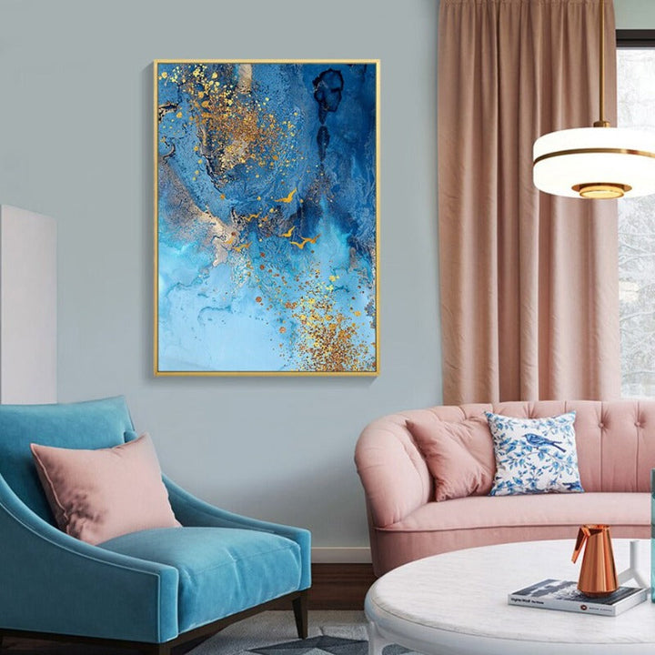 Abstract Gold Blue Marble Texture - Canvas Wall Art Print | Bowlift