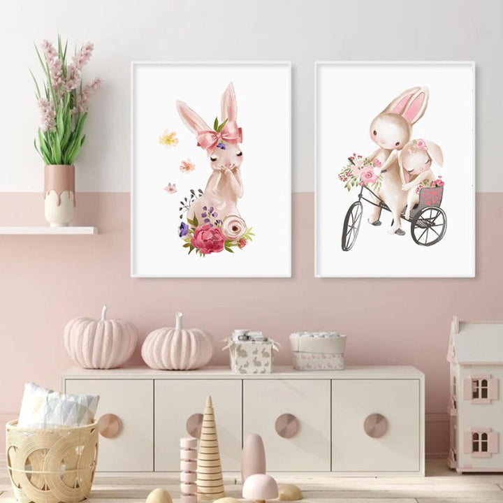 Mother and Baby Rabbit Cute - Canvas Wall Art Print | Bowlift