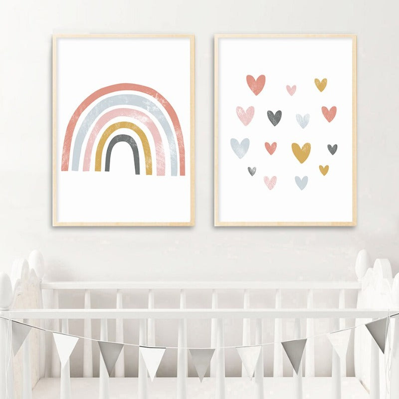 Lovely Rainbow Cartoon Girl Nursery - Canvas Wall Art Print | Bowlift