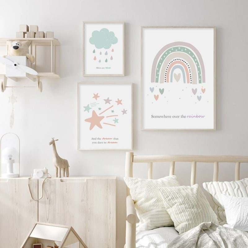 Rainbow Pink Star Cloud Skies - Canvas Wall Art Print | Bowlift