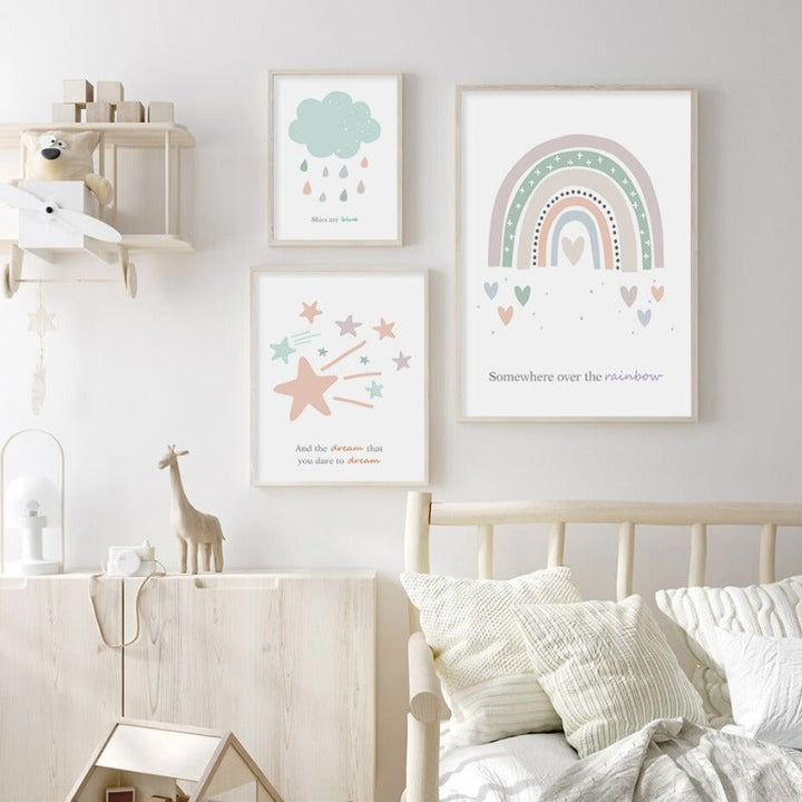 Rainbow Pink Star Cloud Skies - Canvas Wall Art Print | Bowlift