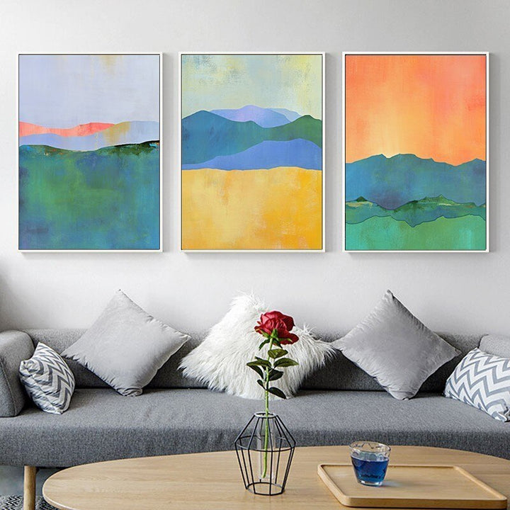 Abstract Blue Yellow Watercolor Horizon - Canvas Wall Art Print | Bowlift