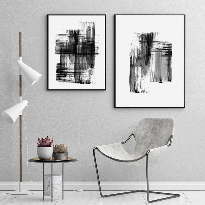 Abstract Ink Brush Strokes - Canvas Wall Art Print | Bowlift