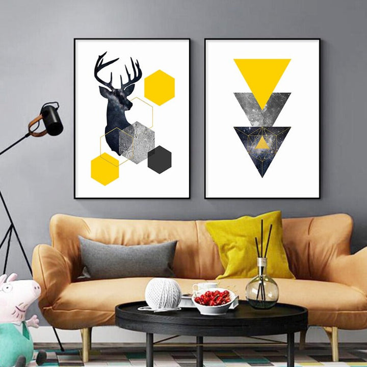 Abstract Geometric Yellow Marble Triangles - Canvas Wall Art Print | Bowlift