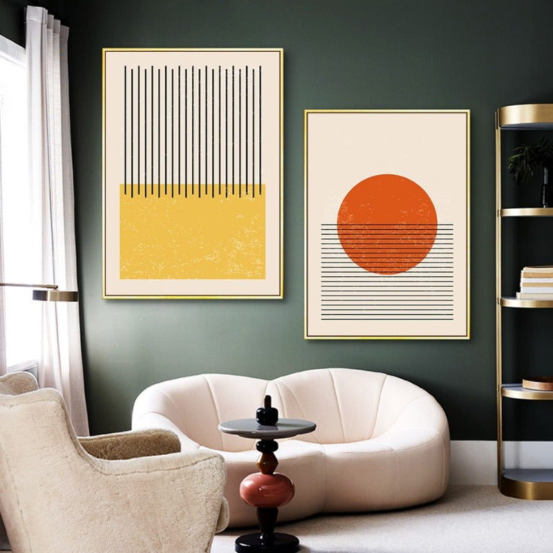 Abstract Yellow Blue Geometric Shapes - Canvas Wall Art Print | Bowlift