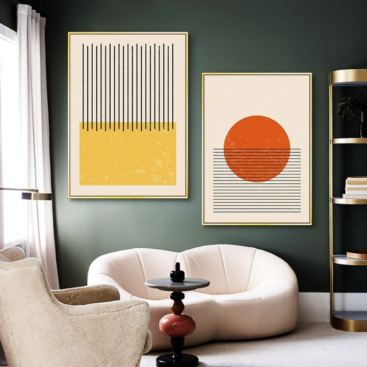 Abstract Yellow Blue Geometric Shapes - Canvas Wall Art Print | Bowlift
