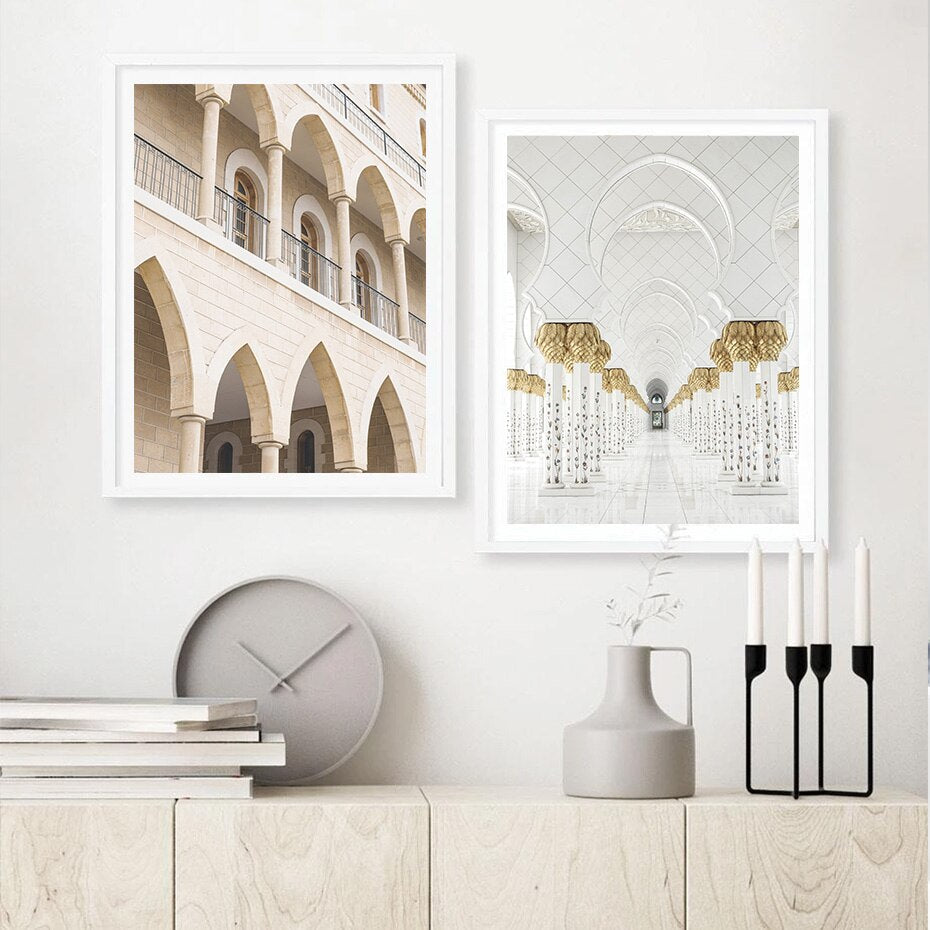Beautiful White & Gold Mosque Arch - Canvas Wall Art Print | Bowlift
