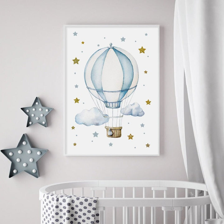 Blue Hot Air Balloon Elephant - Canvas Wall Art Print | Bowlift