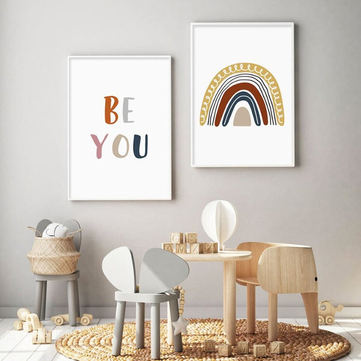 Boho Rainbow Neutral Nursery Motivational - Canvas Wall Art Print | Bowlift