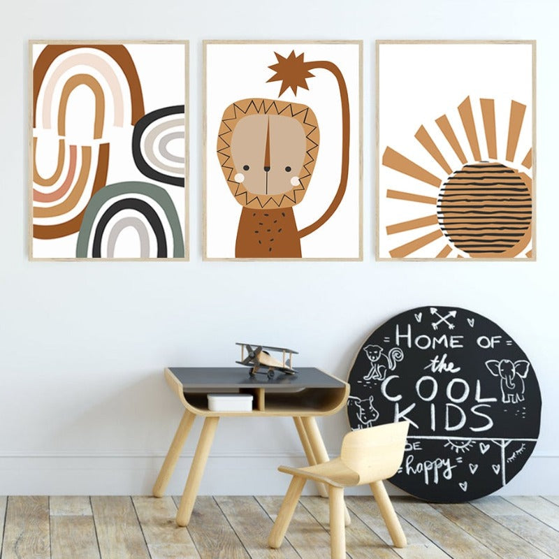 Boho Style Abstract Rainbow Lion Nursery - Canvas Wall Art Print | Bowlift