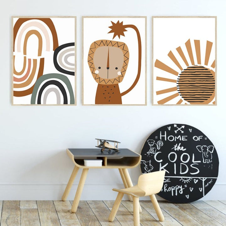 Boho Style Abstract Rainbow Lion Nursery - Canvas Wall Art Print | Bowlift