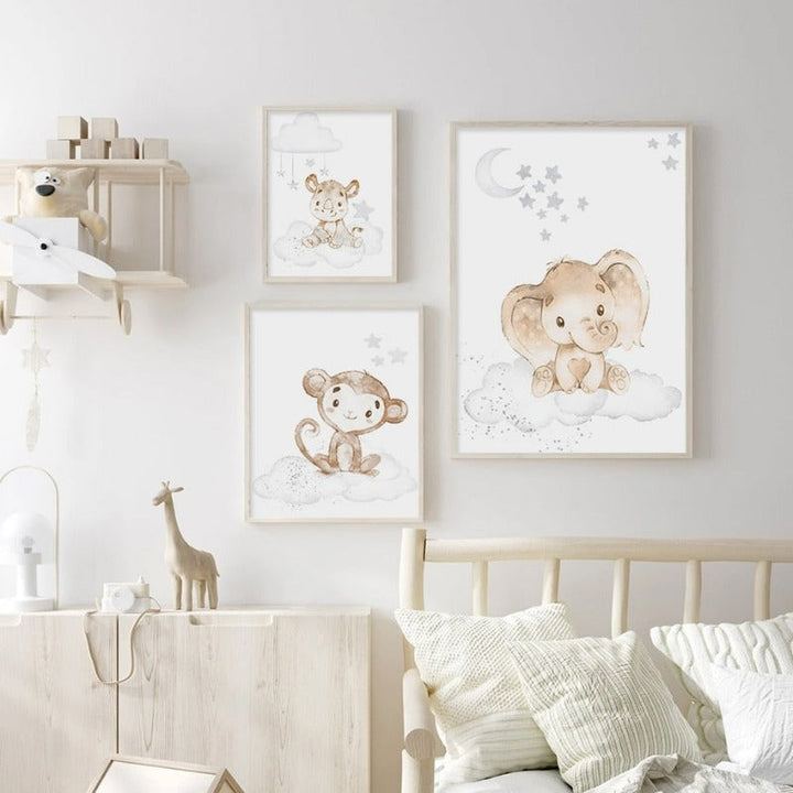 Cute Cartoon African Animals Nursery - Canvas Wall Art Print | Bowlift
