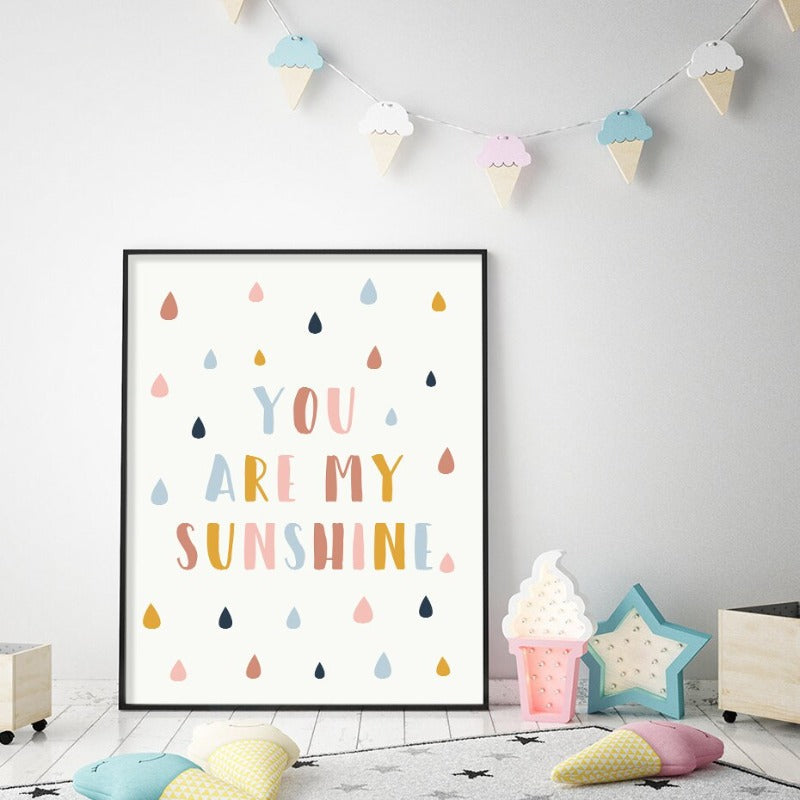Happy Color You Are My Sunshine Nursery - Canvas Wall Art Print | Bowlift