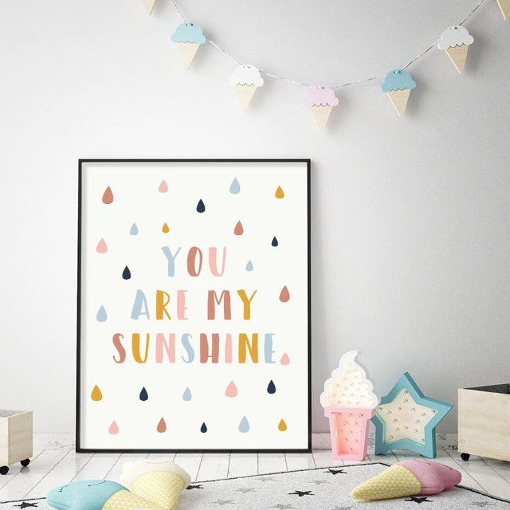 Happy Color You Are My Sunshine Nursery - Canvas Wall Art Print | Bowlift