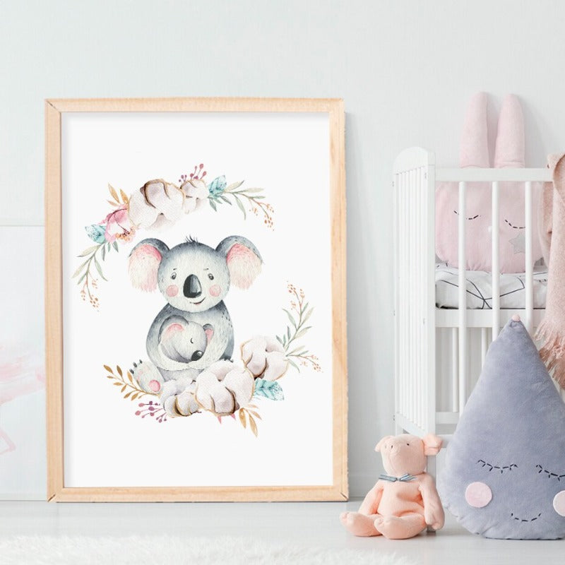 Loving Koala Mother & Baby Garland - Canvas Wall Art Print | Bowlift