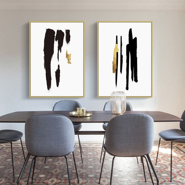 Abstract Black & Gold Brush Stroke - Canvas Wall Art Print | Bowlift