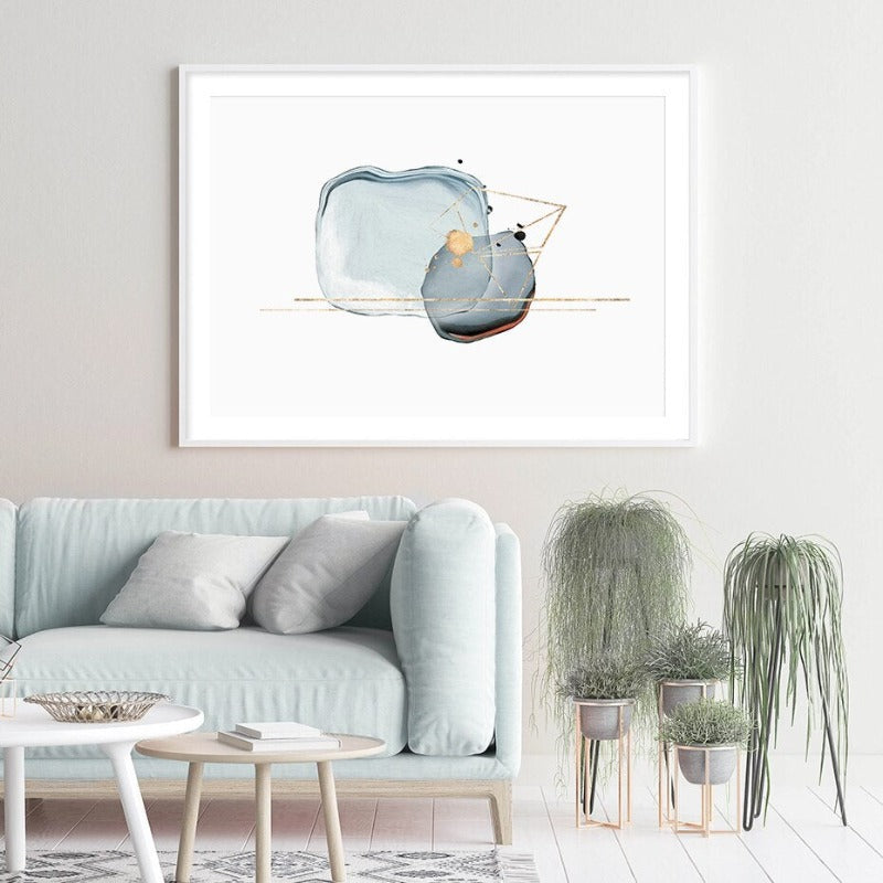 Abstract Blue & Gold Watercolor - Canvas Wall Art Print | Bowlift