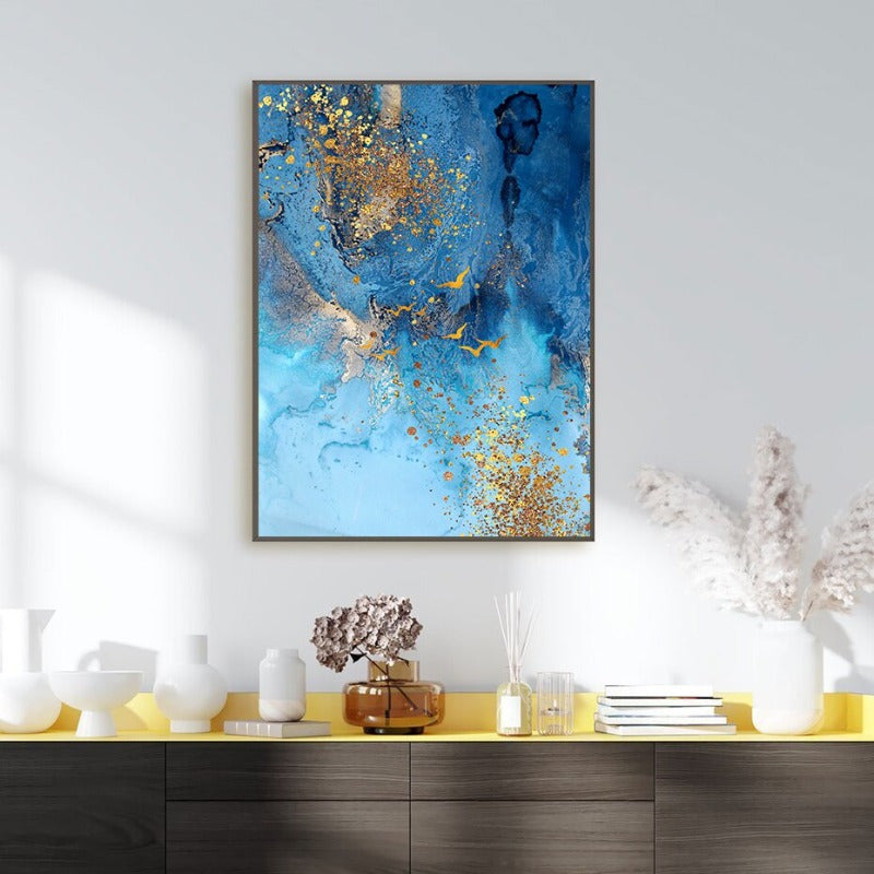 Abstract Gold Blue Marble Texture - Canvas Wall Art Print | Bowlift