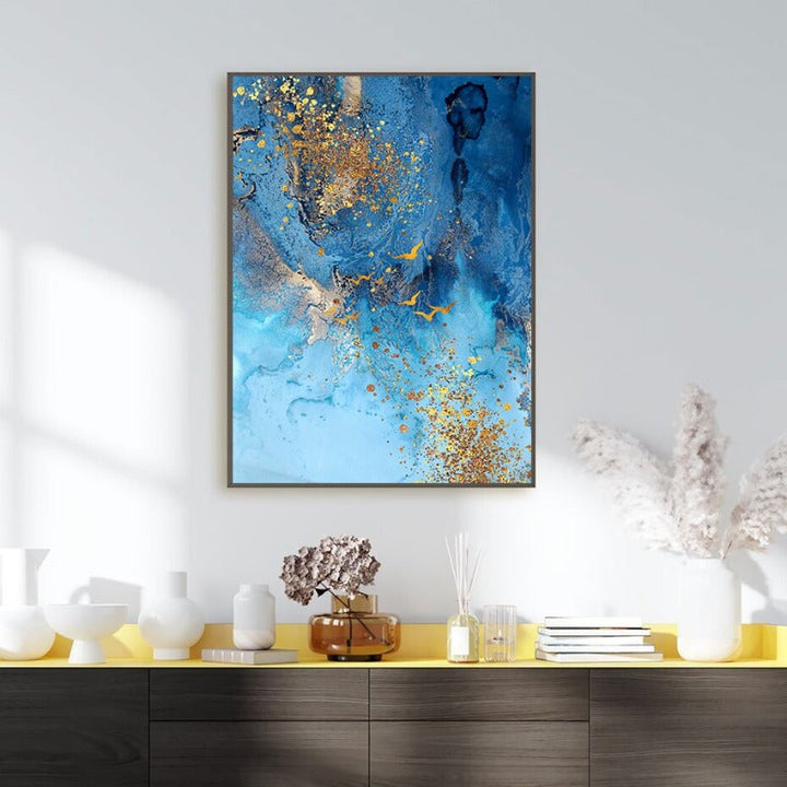 Abstract Gold Blue Marble Texture - Canvas Wall Art Print | Bowlift