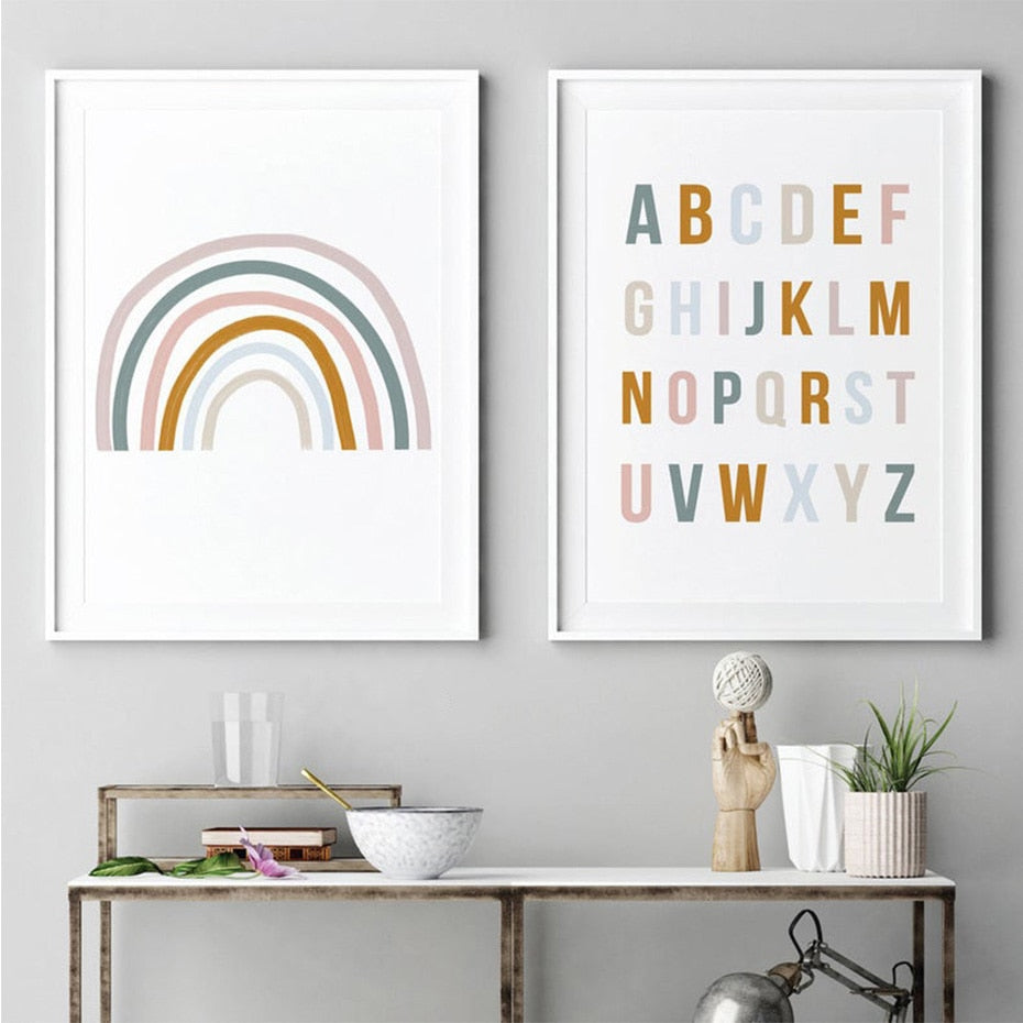 Cute Rainbow Nursery Alphabet - Canvas Wall Art Print | Bowlift