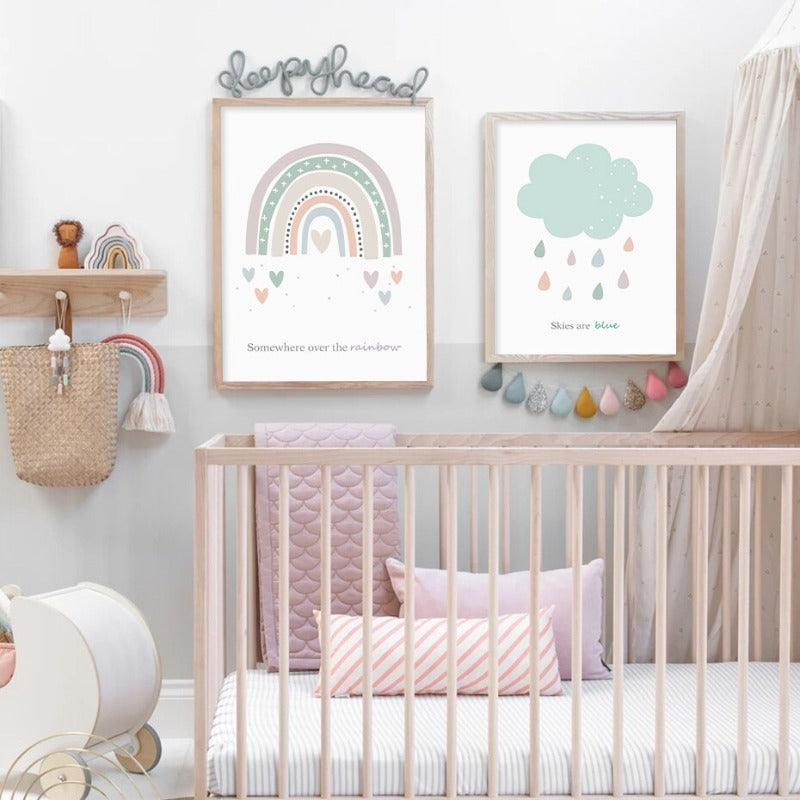 Rainbow Pink Star Cloud Skies - Canvas Wall Art Print | Bowlift