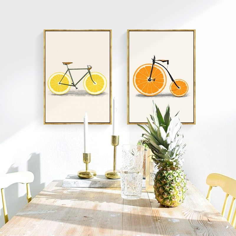Minimalist Fashion Fruit Bike - Canvas Wall Art Print | Bowlift