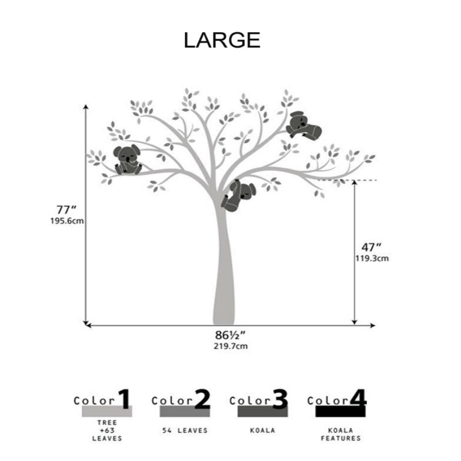 Koala Family on White Tree Branch - Removable Wall Decal | Bowlift